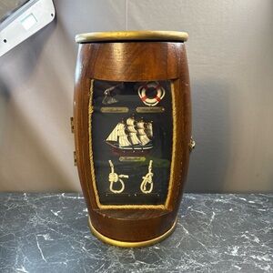 Nautical Wooden Barrel cabinet Decor with Ship Design